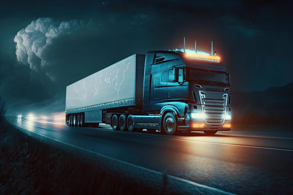 Truck with white trailer that says scania side 1024x682 1